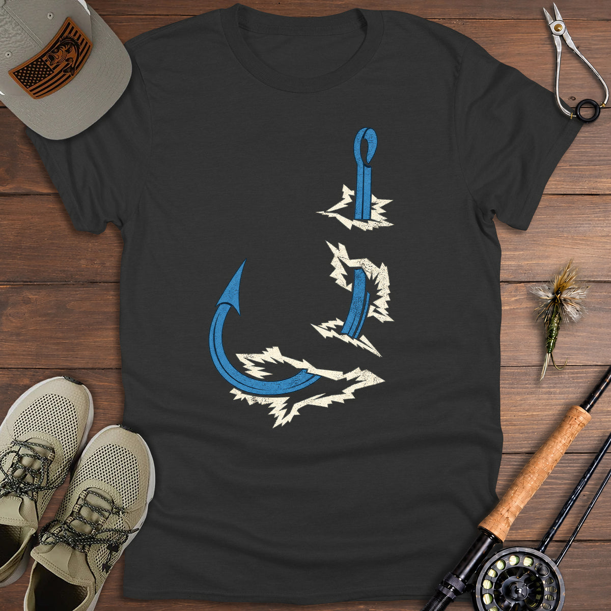 Distressed Broken Fishing Hook T-Shirt